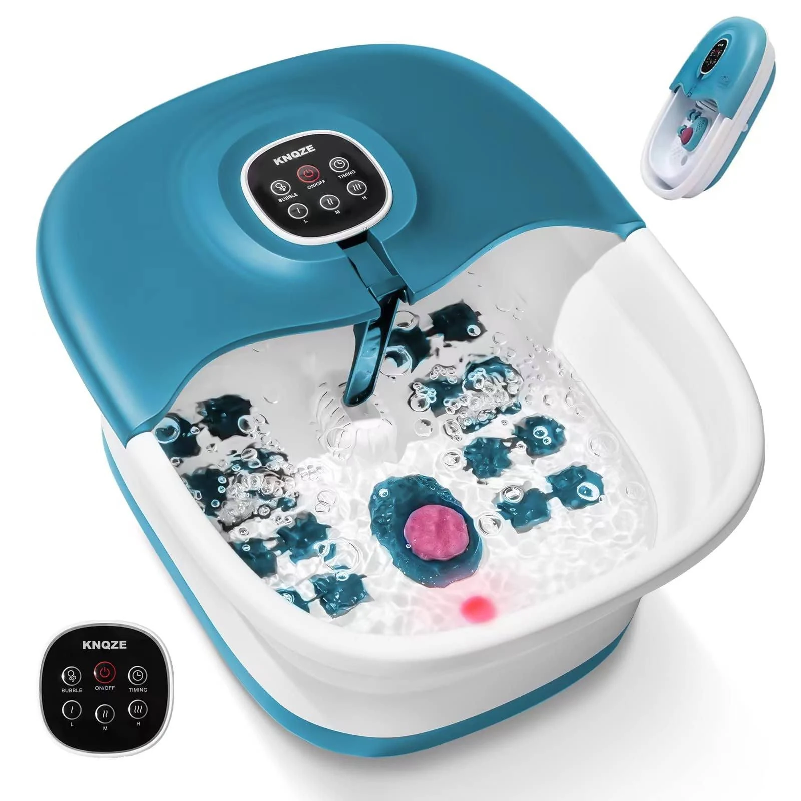 KNQZE Collapsible Foot Spa with Heat, 16 Massage Rollers & Bubble, Electric Pedicure Foot Spa Massager with Pumice Stone, Foot Soaker Tub, Remote