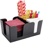 Restaurantware Bar Lux 9.5 x 5.8 x 4.2 Inch Bar Caddy 1 Pebbled Napkin Holder - 6 Compartments Organize Straws Napkins Or Condiments Black Plastic Bar Organizer For Homes Bars Or Offices