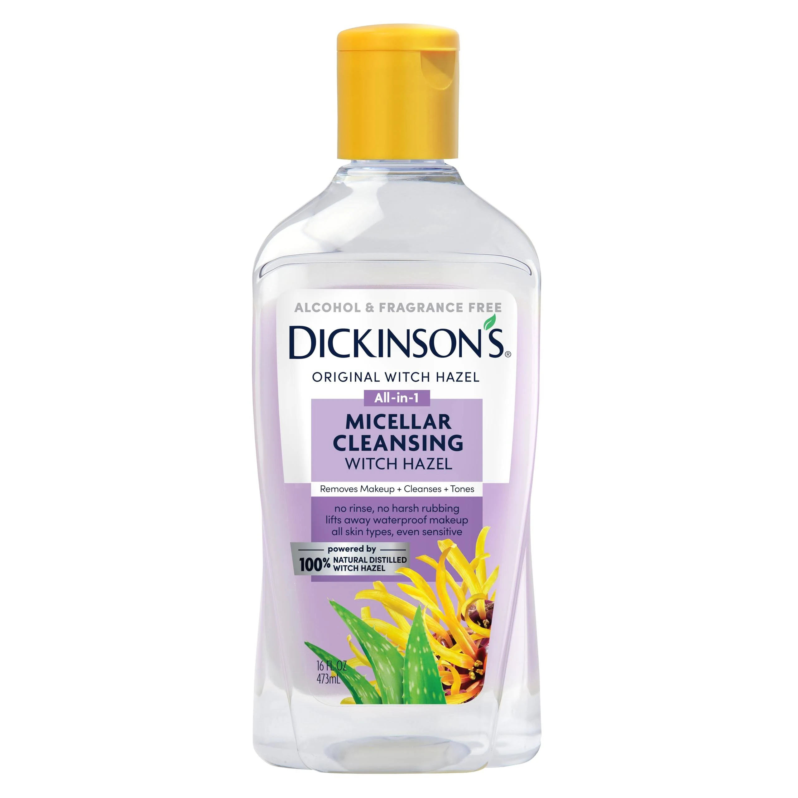 Dickinson's Micellar Cleansing Witch Hazel, An All-in-1 Makeup Remover, Pore Refiner, Skin Cleanser and Toner; Alcohol Free with Aloe, for Sensitive Skin, 16oz