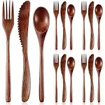 Wooden Cutlery Set for Dinner, Kitchen Flatware Tableware Utensil Set Includes Spoon, Fork, Knife (12 Pieces)