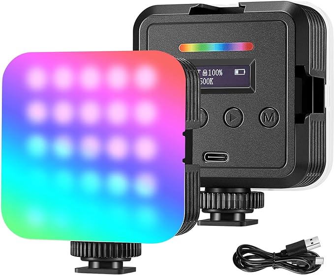 NEEWER Magnetic RGB Video Light, 360° Full Color RGB61 LED Camera Light with 3 Cold Shoe Mounts/CRI 97+/20 Scene Modes/2500K-8500K/2000mAh Rechargeable Portable Photography Selfie Lighting