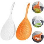 2 Pieces Strainer Scoop Colander Slotted Pasta Spoon Plastic Skimmer Spoon with Handle Food Drain Shovel for Kitchen Cooking, White and Orange