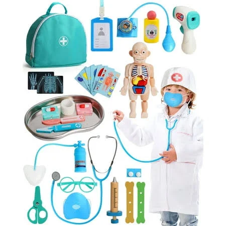 Lehoo Castle Doctor Kit for Kids Realistic, Kids Doctor Kit Wooden, Pretend Doctor Playset for Toddlers 3-5, Medical Kits Toys for Boys Girls, with Stethoscope Syringe Doctor Bag