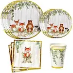 Yara Woodland Animals Baby Shower & Birthday Party Supplies for Boy & Girl Decorations with Disposable Paper Plates Napkins and Cups of Forest