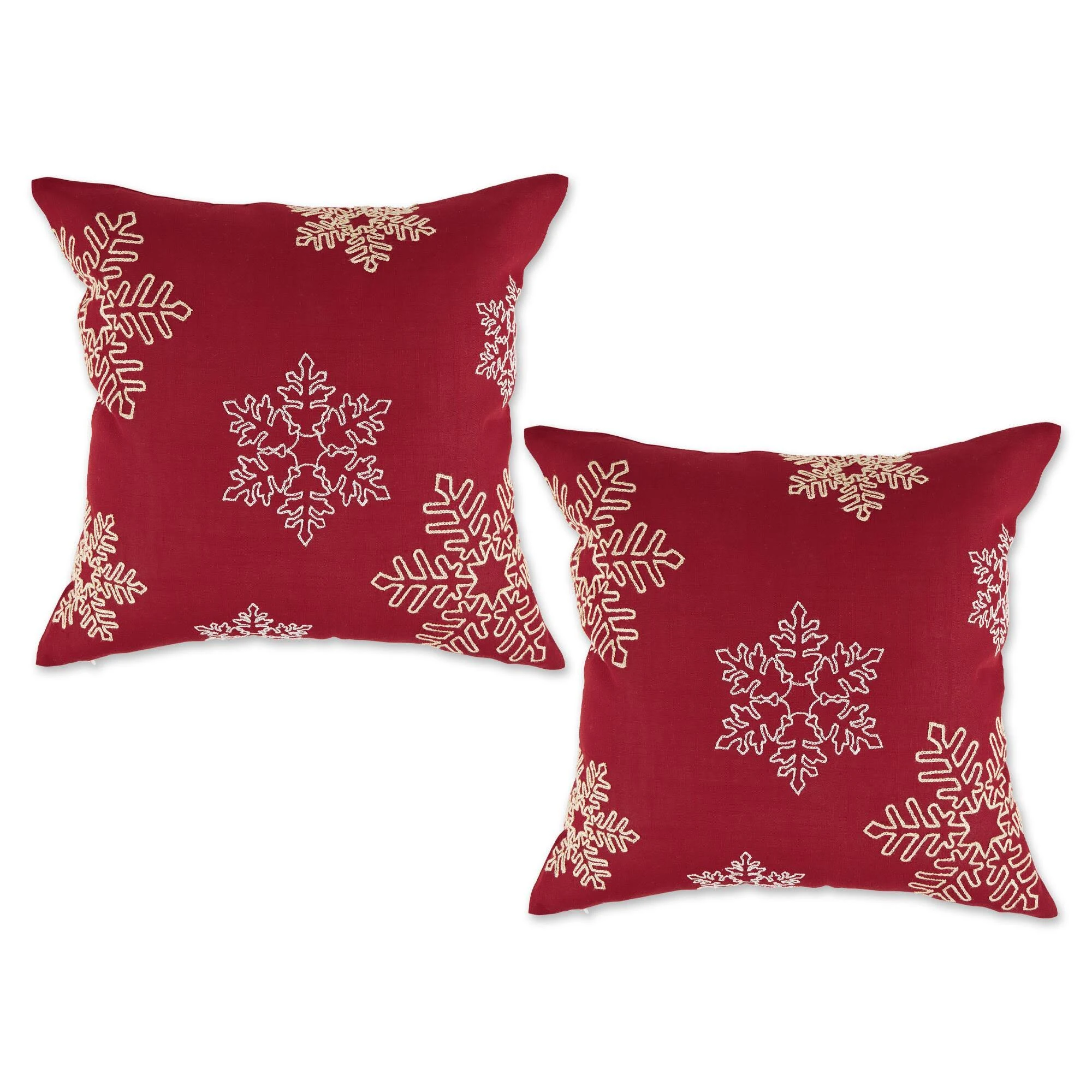 DII Decorative Holiday Throw Pillow Cover Collection, Ornate Embroidered Decorative Accents, 18x18, Shimmering Snowflakes, 2 Piece