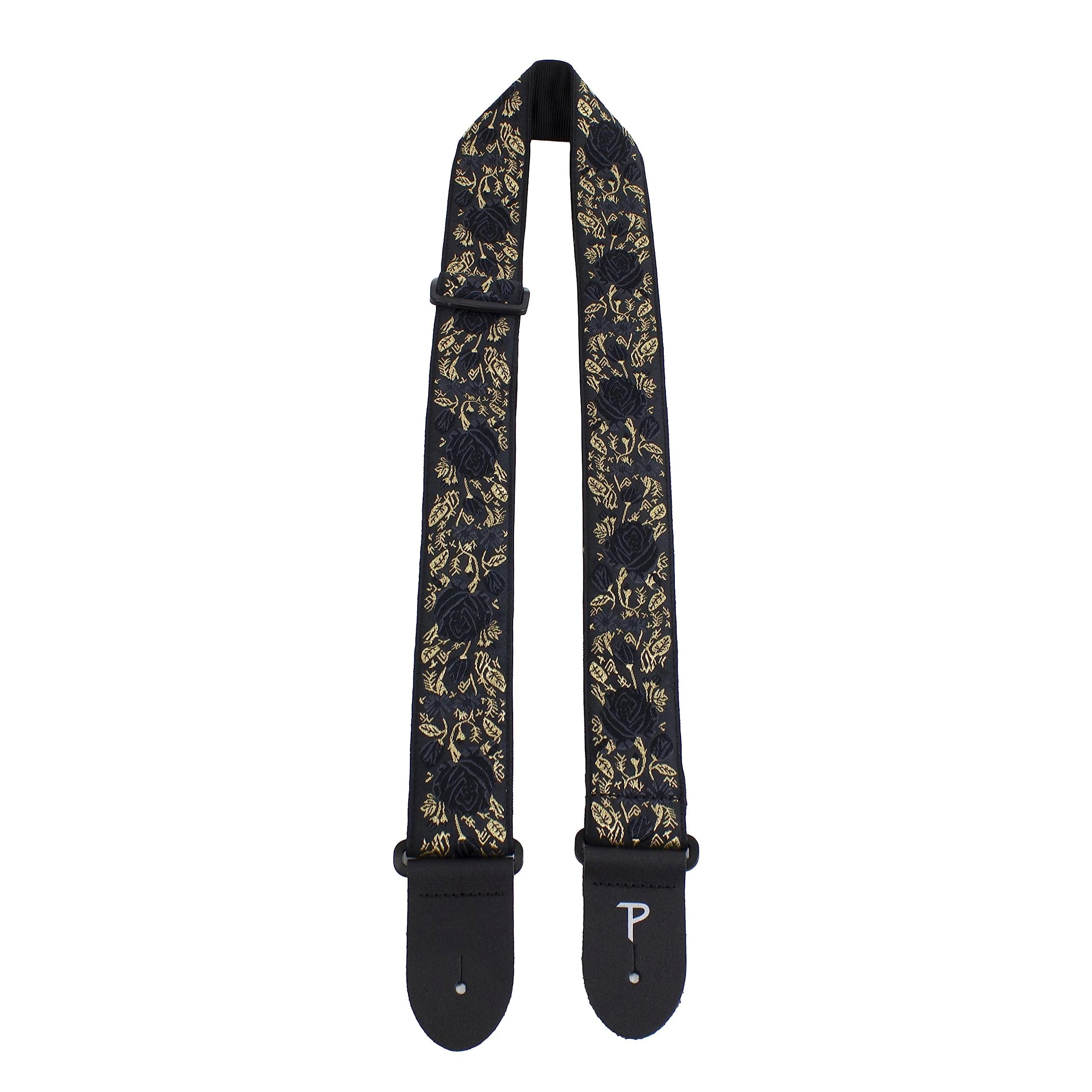 Perri&#039;s Premium Jacquard Guitar Strap Metallic Black Rose 2 in.