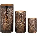 Deco 79 Metal Geometric Indoor Outdoor Candle Lantern Decorative Lantern Candle Holder, Set of 3 Lantern 12", 10", 6"H, Dark Brown