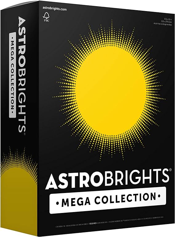 Astrobrights Mega Collection, Colored Paper, Bright Yellow, 625 Sheets, 24 lb/89 gsm, 8.5" x 11" - MORE SHEETS! (91618)