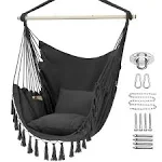 Y- STOP Hammock Chair Hanging Rope Swing, Max 500 Lbs, 2 Cushions Included, Large Macrame Hanging Chair with Pocket, Cotton Weave for Superior Comfort, Durability (Dark Grey)