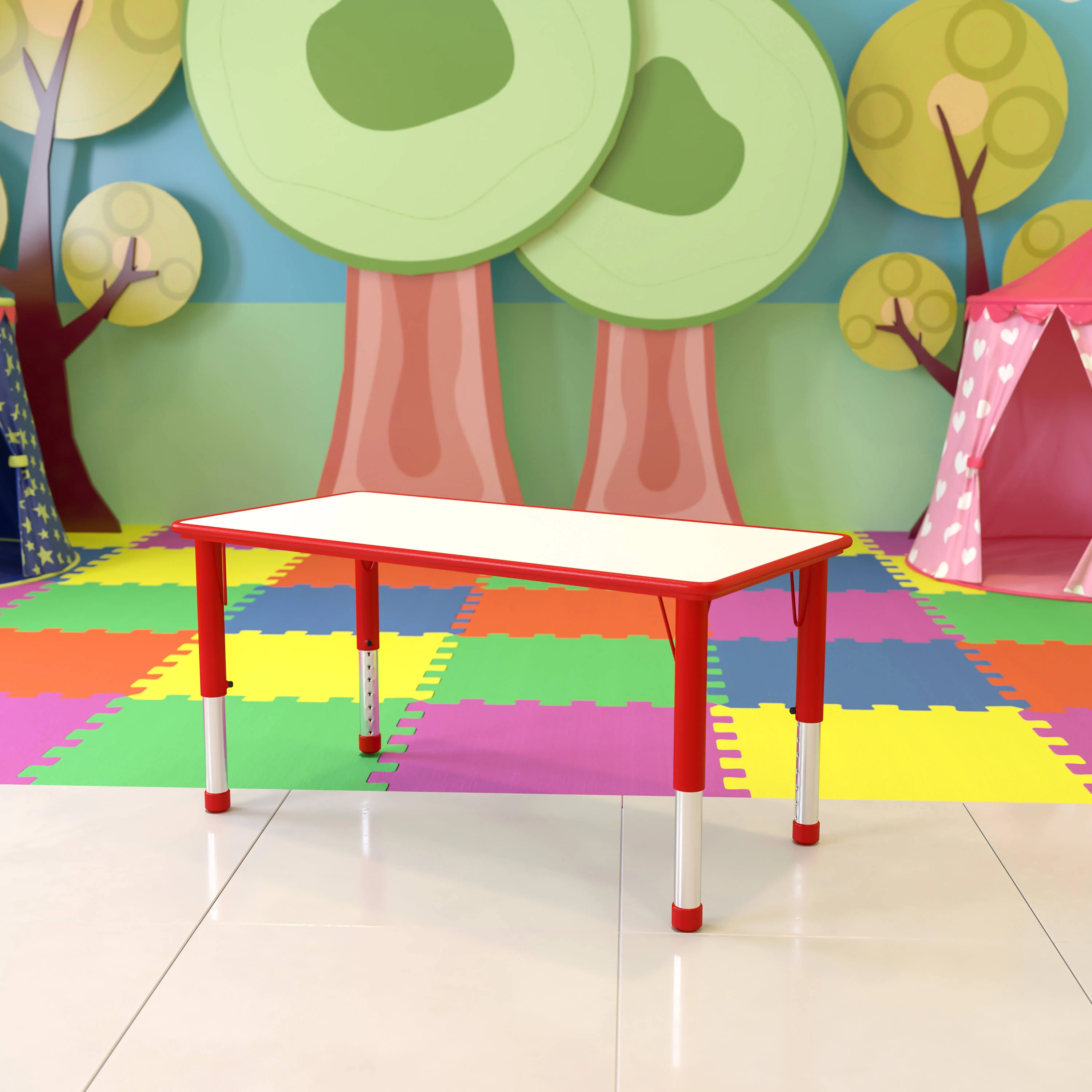 23.625''W x 47.25''L Height Adjustable Rectangular Plastic Activity Table with Top Flash Furniture Red