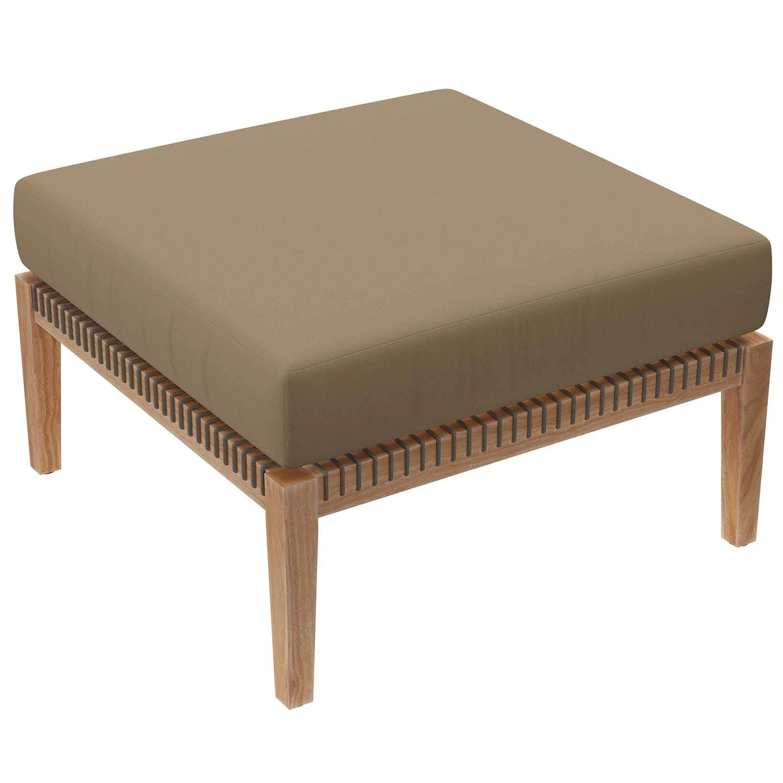 Clearwater Outdoor Ottoman in Gray Teak & Light Brown Fabric by Modway