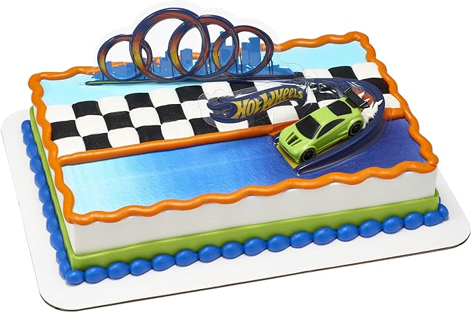 DecoSet® Hot Wheels Drift Birthday Cake Decorations, 2-Piece Topper with Race Car and 3D Racetrack Plaque, Create Action-Packed Racing Cakes for Birthdays and Parties