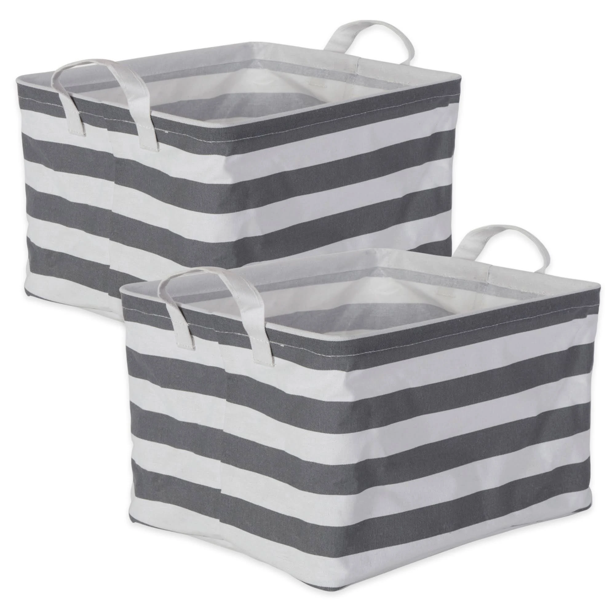 DII Rectangle Cotton Extra Large Laundry Bin, Gray/White, Set of 2