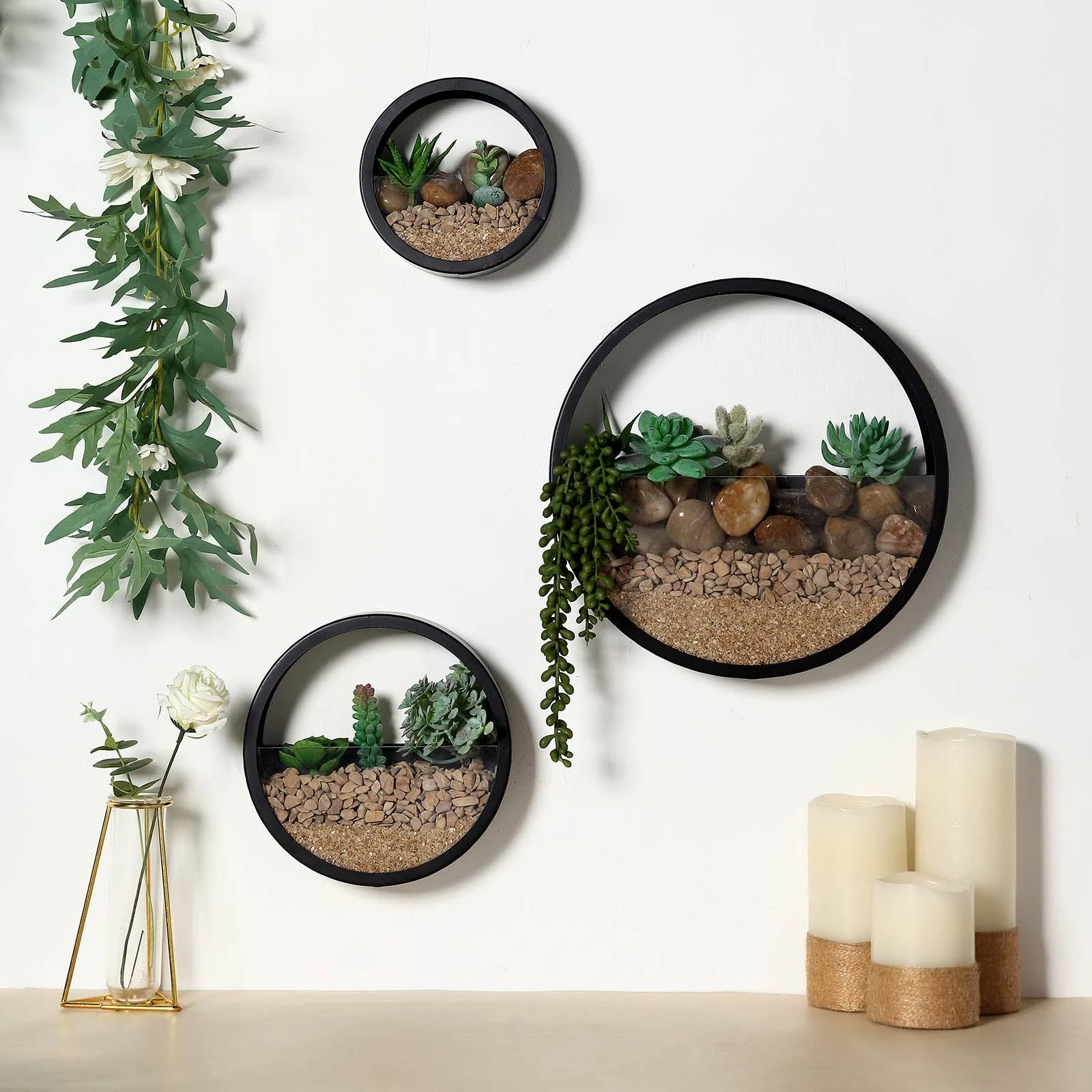 Set of 3 | Half Moon Wall Planters, Round Metal Wall Hanging Planter, Modern Wall Planter, Indoor/Outdoor Decor - 6&quot;|8&quot;|12&quot; | Black