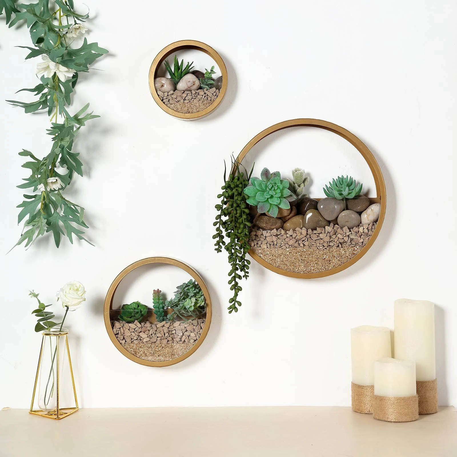 Set of 3 Gold Half Moon Wall Planters, Round Metal Wall Hanging Planter, Modern Indoor/Outdoor Terrarium 6",8",12"