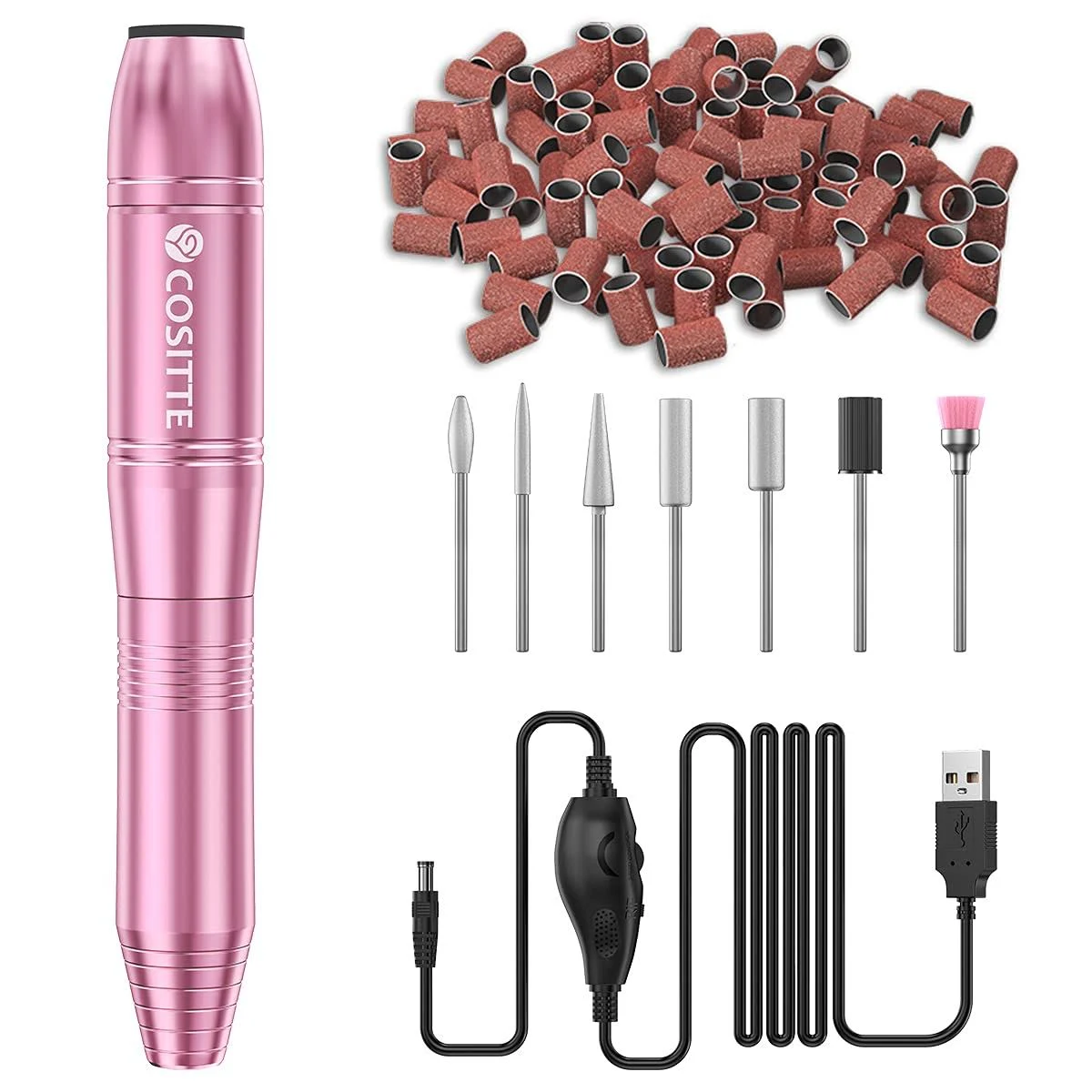 Electric Nail Drill,USB Electric Nail Drill Machine for Acrylic Nail Kit,Portable Electric Nail File Polishing Tool Manicure Pedicure Kit Efile Nail Supplies for Home Salon,Pink