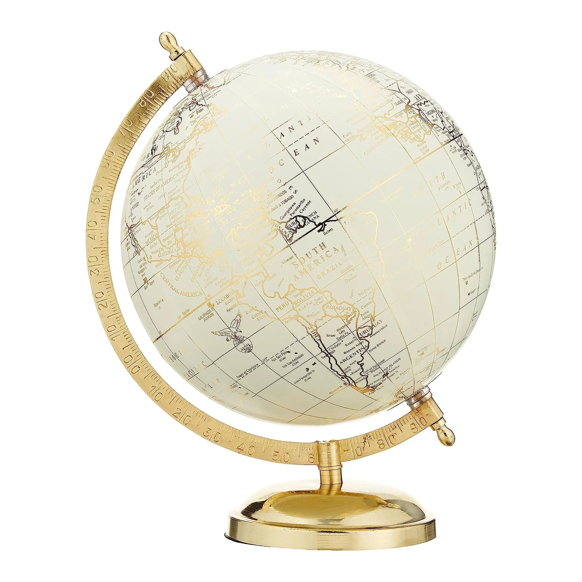 Abbott Collection 57-LATITUDE-02 Spinning Small Decorative Globe, Ivory/Gold, 11" H