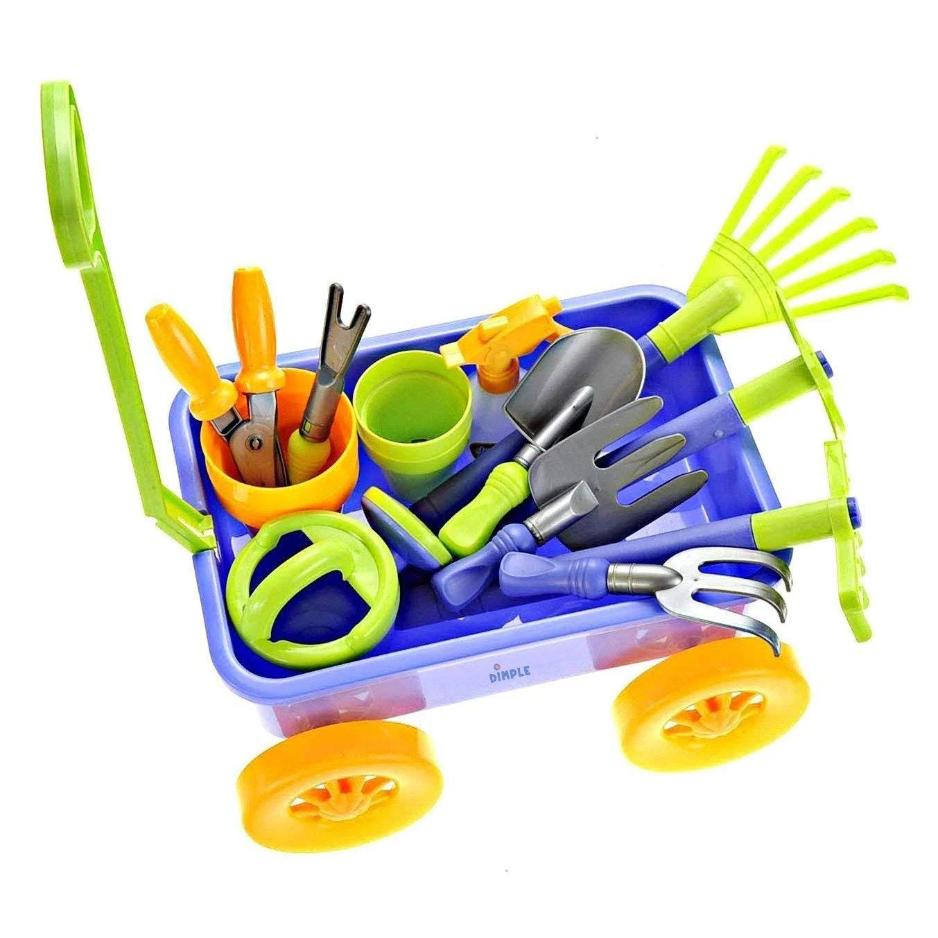 Dimple Garden Wagon & Tools Toy Set Premium 15 Piece Gardening Tools & Wagon Toy Set – Sturdy & Durable - Top Yd, Beach, Sand, Garden Toy - Great for Kids & Toddlers (Garden Toy Set), Green (2 Pack)