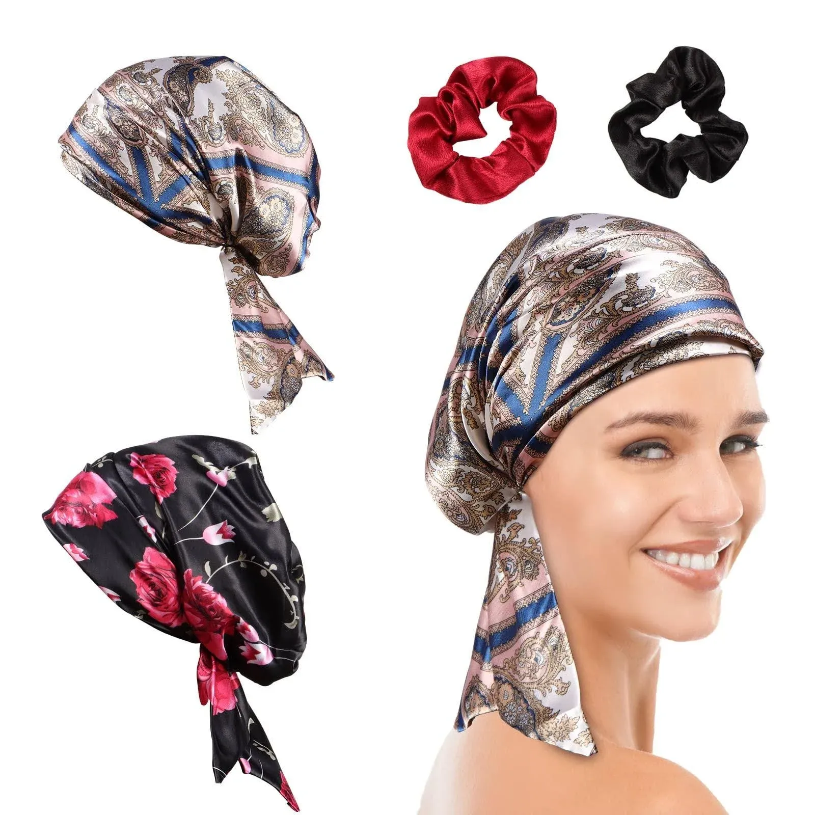 Satin Hair WrapSilk Bonnet Sleep Cap Silk Hair Wrap for Sleeping Satin Bonnet...