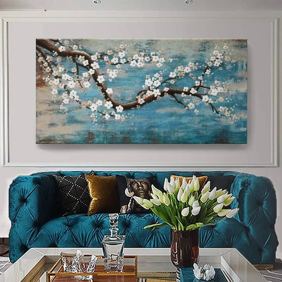 amatop Huge Wall Art for Living Room 100% Hand-Painted Flower Oil Painting on ...