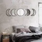 YUBAIHUI Moon Phase Mirror Set, 5pcs Boho Moon Wall Decor for Home Bohemian Bedroom Decoration Living Room Decor, Acrylic Mirror,Not Real Mirror