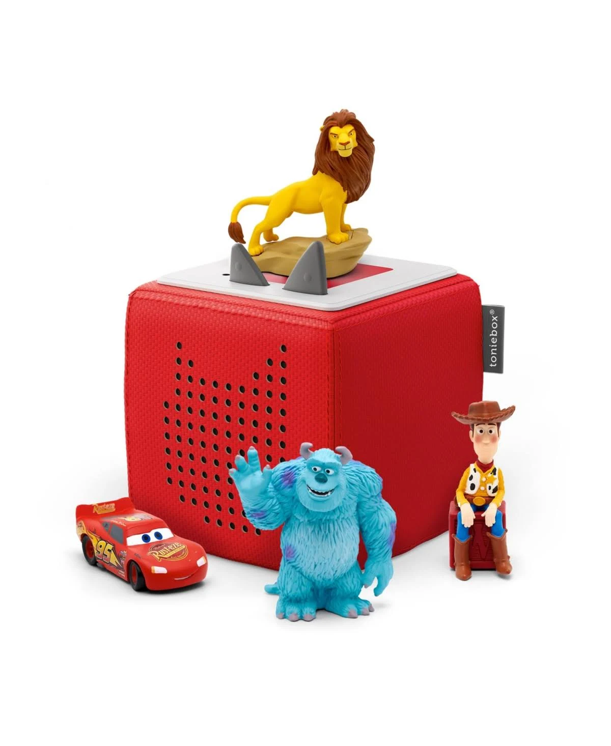 Toniebox Audio Player Starter Set with Lightning McQueen, Simba, Woody, and Sulley - Red [Discontinued]