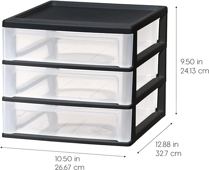 Iris USA 3-Drawer Desktop Organizer for Office, Files & Supplies, Medium, Black, 2 Pack