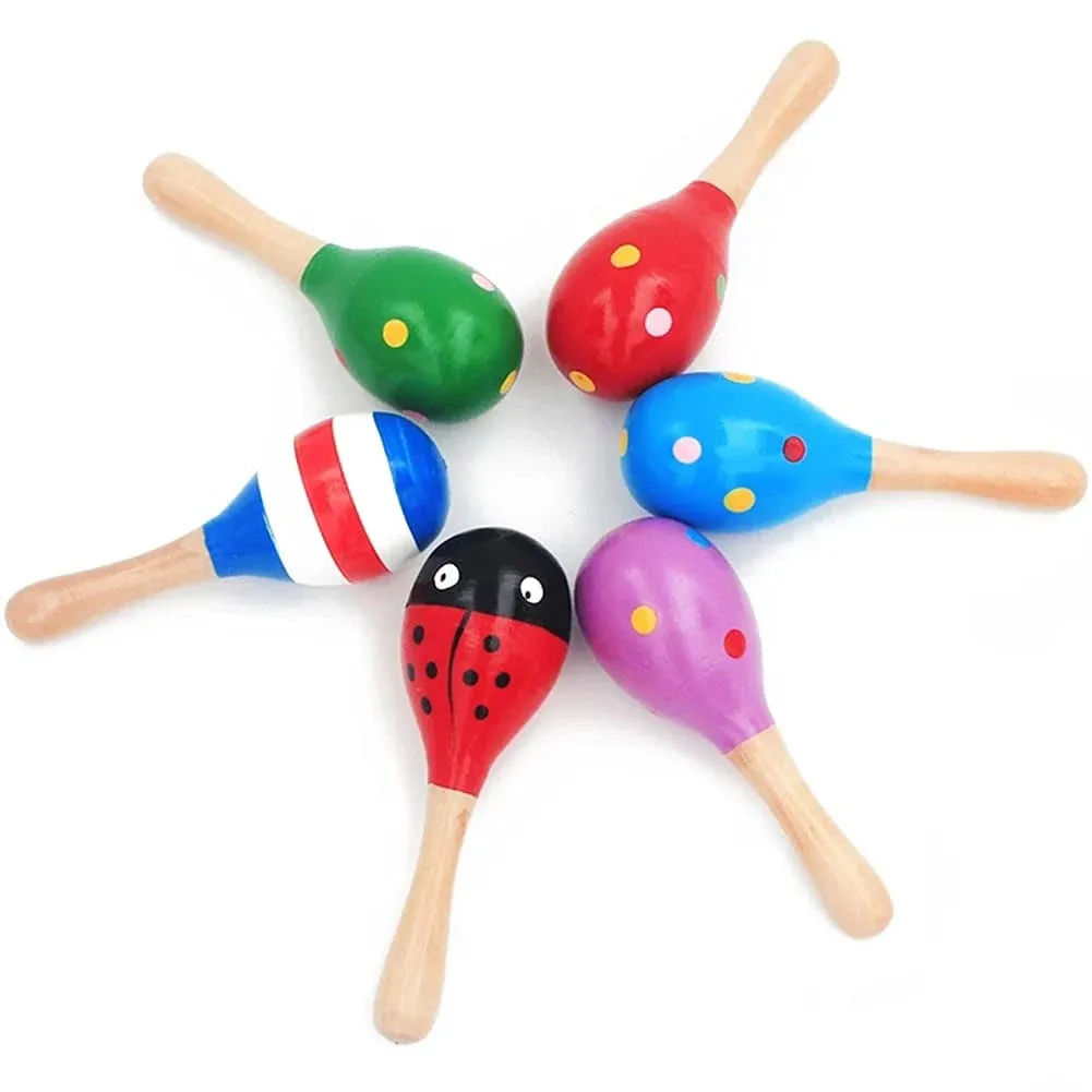 6 Pcs Mini Wooden Maracas, Colorful Wooden Maracas Wood Festival Maracas Wooden Shaker Sand Hammer Toy for Kids, Great Party Favor (Random Color Pattern)