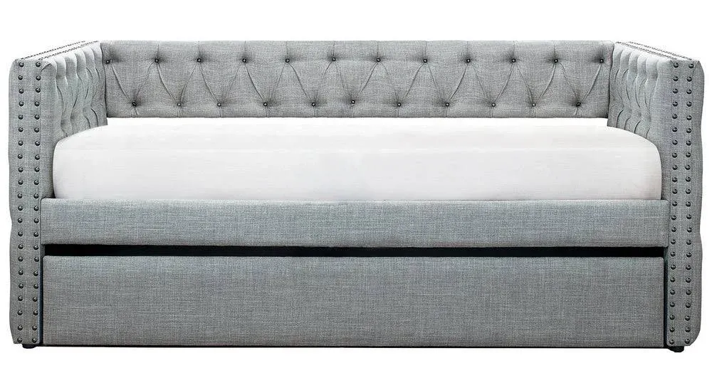 Homelegance Adalie Fabric Upholstered Daybed with Trundle Twin Gray