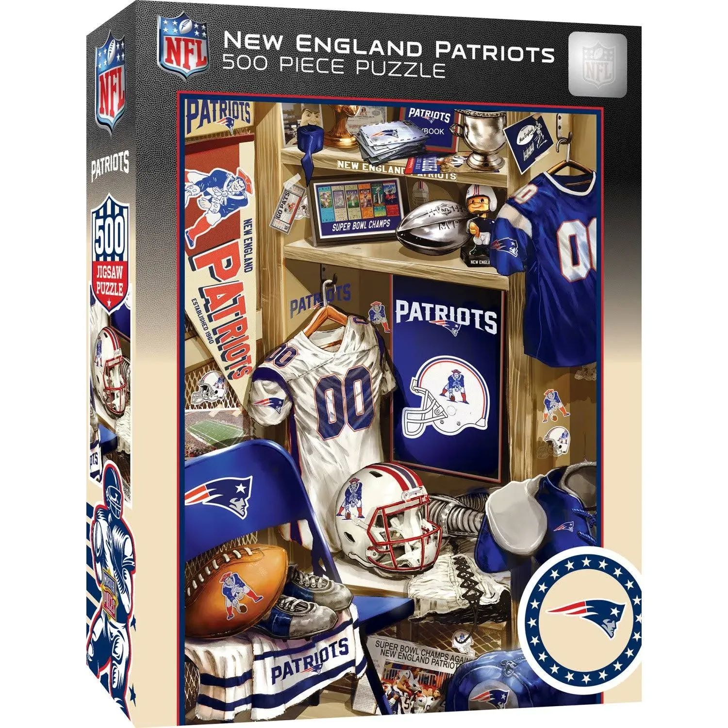 MasterPieces Game Day 500 Piece Jigsaw Puzzle for Adults - NFL New England Patriots Locker Room - 15"x21"