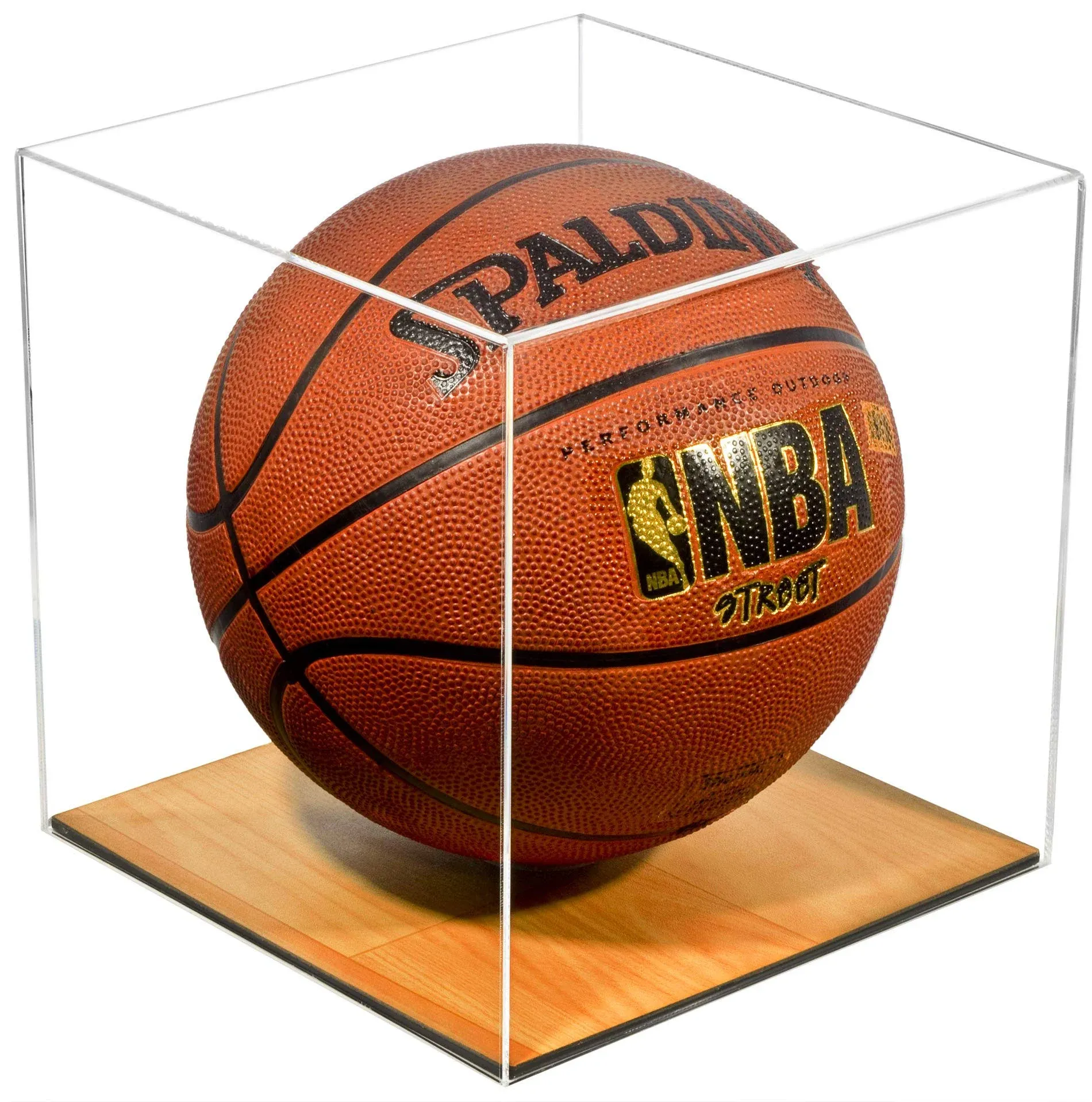 Huyear Acrylic Basketball Display Case, Clear Basketball Case Display with Solid Wood Base Basketball Holder, Display Case for Collectibles, Baseball, Football, Golf Ball (Easy to Assembly)