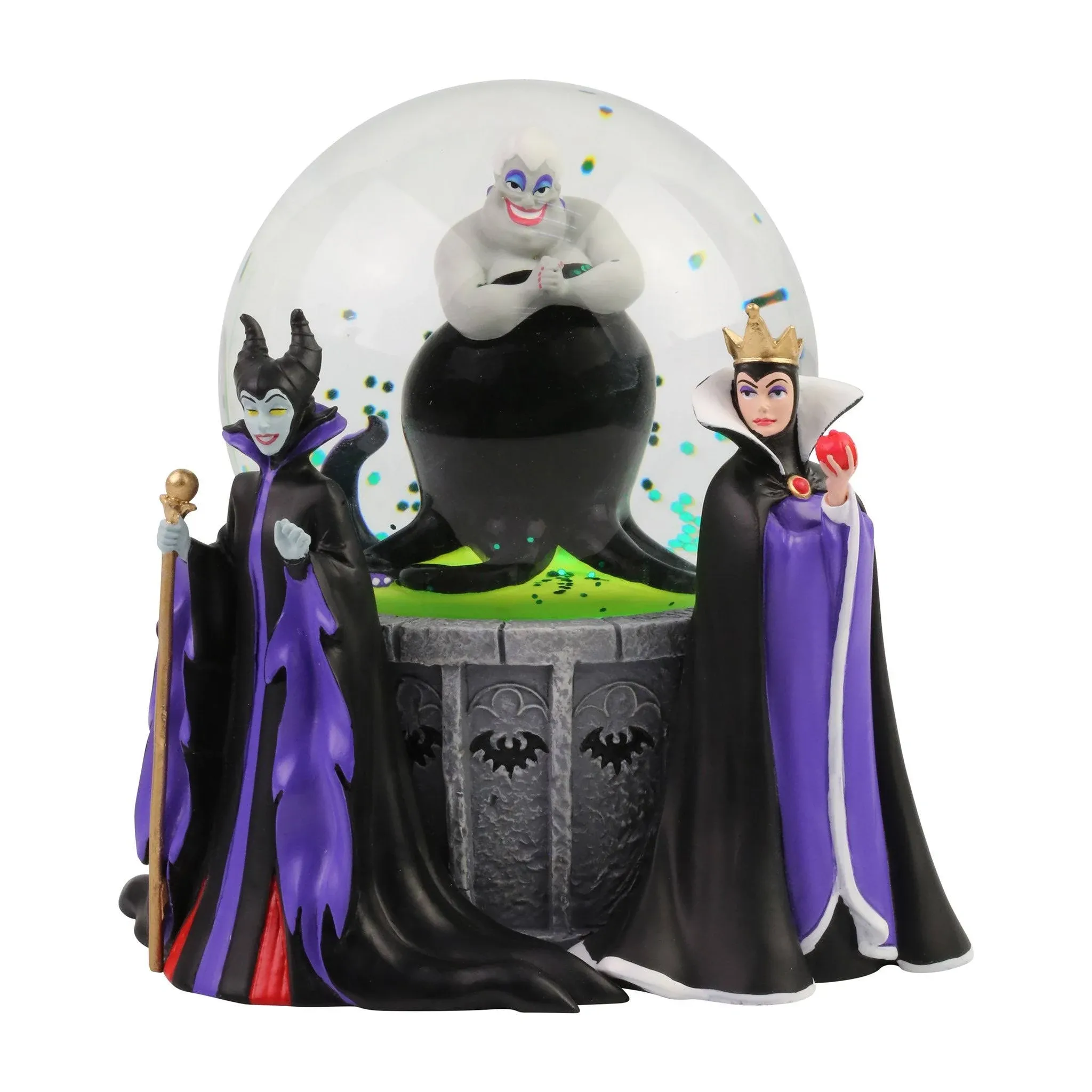 Department 56 Disney Villains Ursula, Maleficent and Evil Queen Lit Waterglobe Waterball, 5.91 Inch, Multicolor