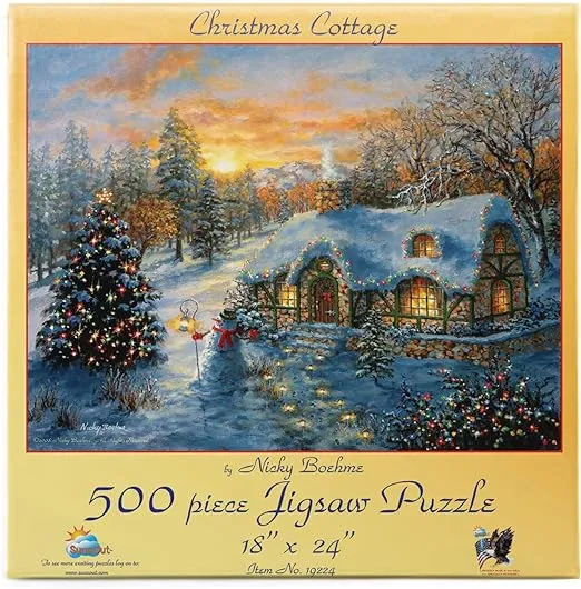 SUNSOUT INC - Christmas Cottage - 500 pc Jigsaw Puzzle by Artist: Nicky Boehme - Finished Size 18" x 24" Christmas - MPN# 19224