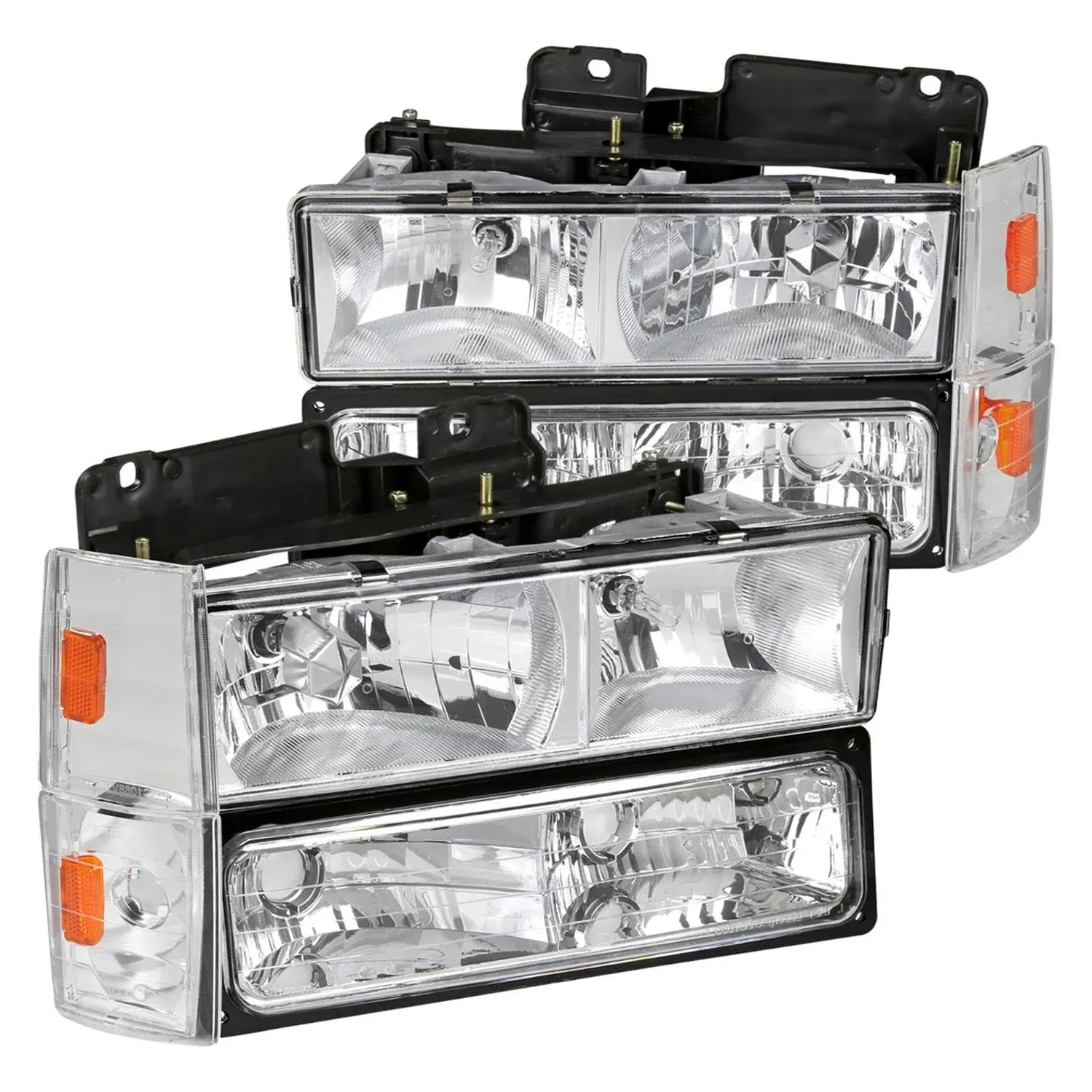 Spec-D Tuning Headlights+Bumper+Corner Lamps Compatible with 1988-1993 Chevy C10 Pickup C/K 1500 2500 3500 Silverado Sierra Left + Right Pair Headlamps Assembly