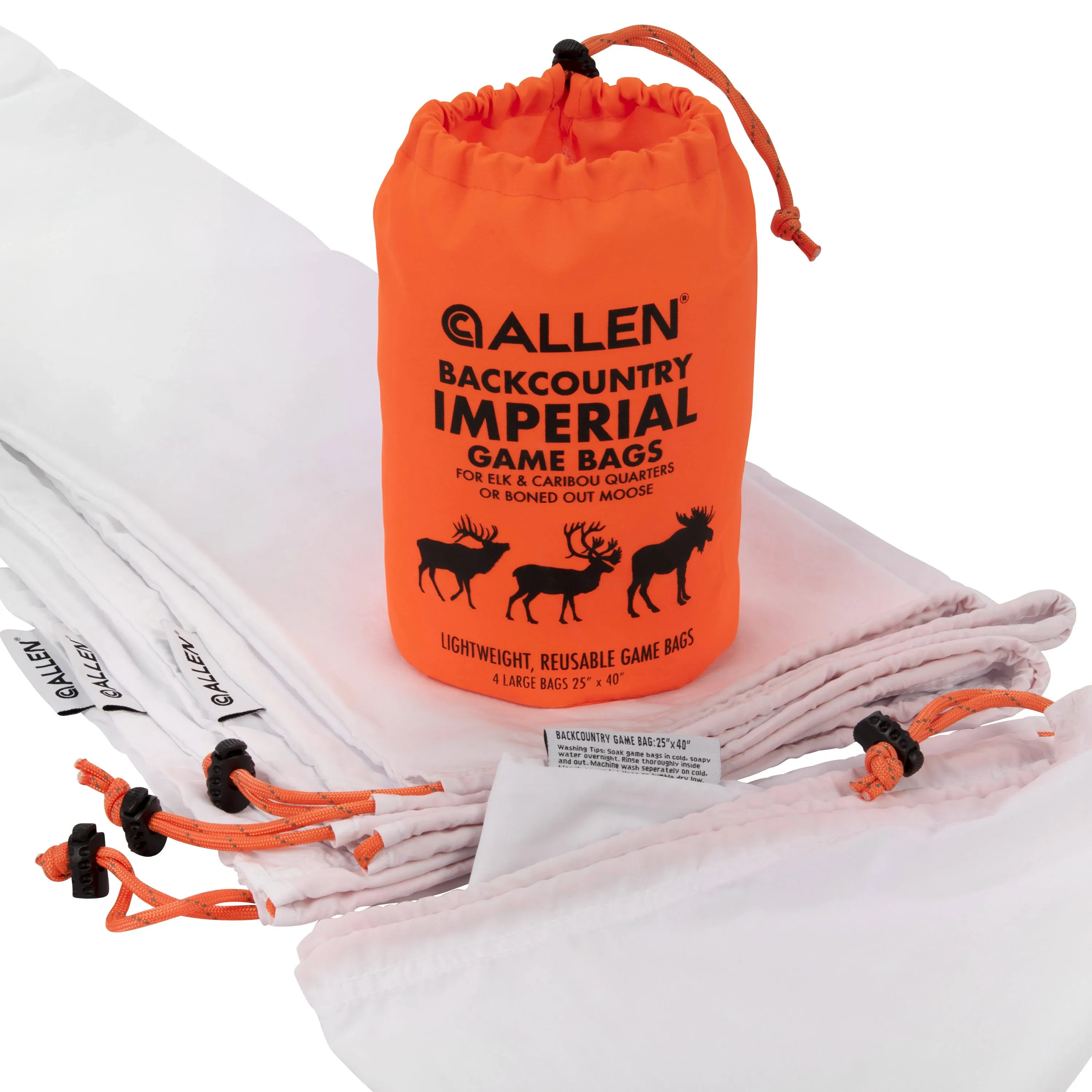 Allen Company Backcountry Quarter Bag - Reusable, Heavy-Duty, Drawstring Hunting Meat Bags - Durable Big Game Bags for Elk, Caribou, Deer - 4-Pack - 20" x 30" - White