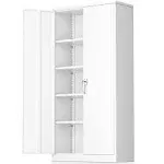 Greenvelly White Metal Storage Cabinet, 72" Steel Locking Cabinet with Doors and 4 Shelves