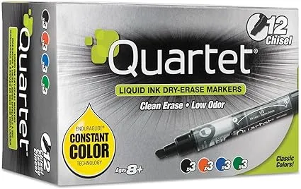 Quartet EnduraGlide Dry Erase Marker, Broad Chisel Tip, Assorted Colors, 12/Set ...