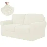 CHUN YI 5 Piece Stretch Loveseat Sofa Cover, 2 Seater Couch Slipcover with Two Separate Backrests and Cushions with Elastic Band, Checks Spandex Jacquard Fabric(Medium,Ivory White)