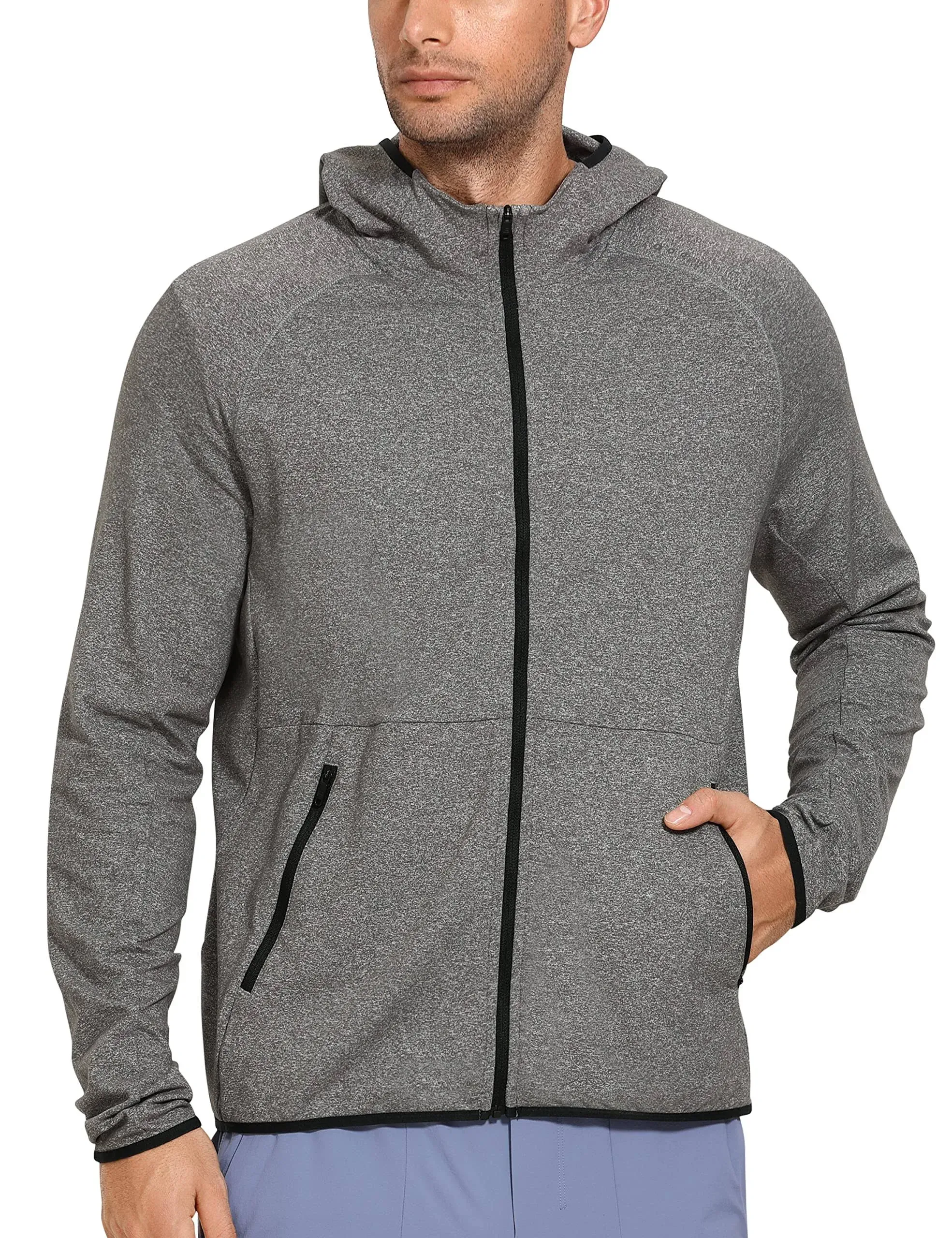 CRZ Yoga Men's Run Classic Fit Outerwear Brushed Full Zip Hoodie Grey Heather / XL