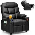 Kids Youth Recliner Chair PU Leather W/Cup Holders &amp; Side Pockets Black