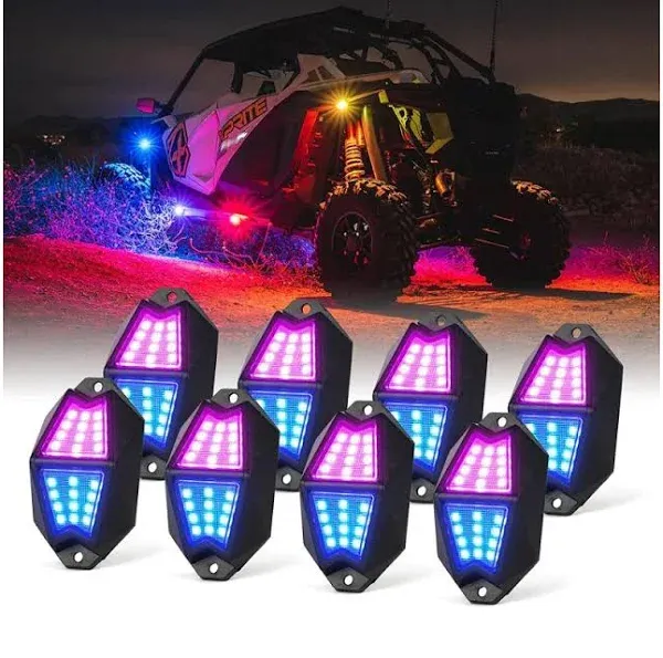 Xprite DL-RL-G8-8PC USA Multi-Color LED RGB-W Rock Lights 8pcs