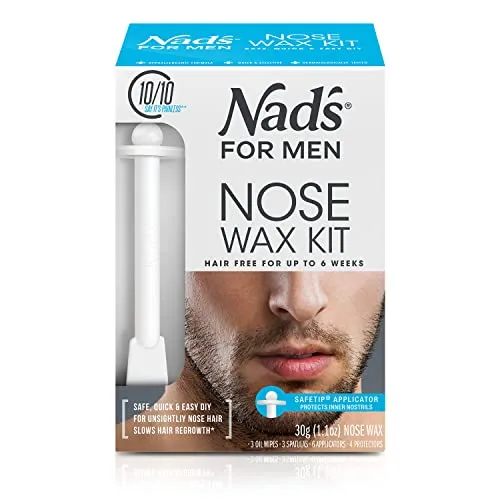 Nad's For Men Nose Waxing Kit, Nose Hair Removal, Nose Wax, Wax Kit Includes 30g Hard Wax, 4 Moustache Protectors, 6 Applicators, 3 Spatulas, 3 Antibacterial Wipes & 3 Post Wax Wipes