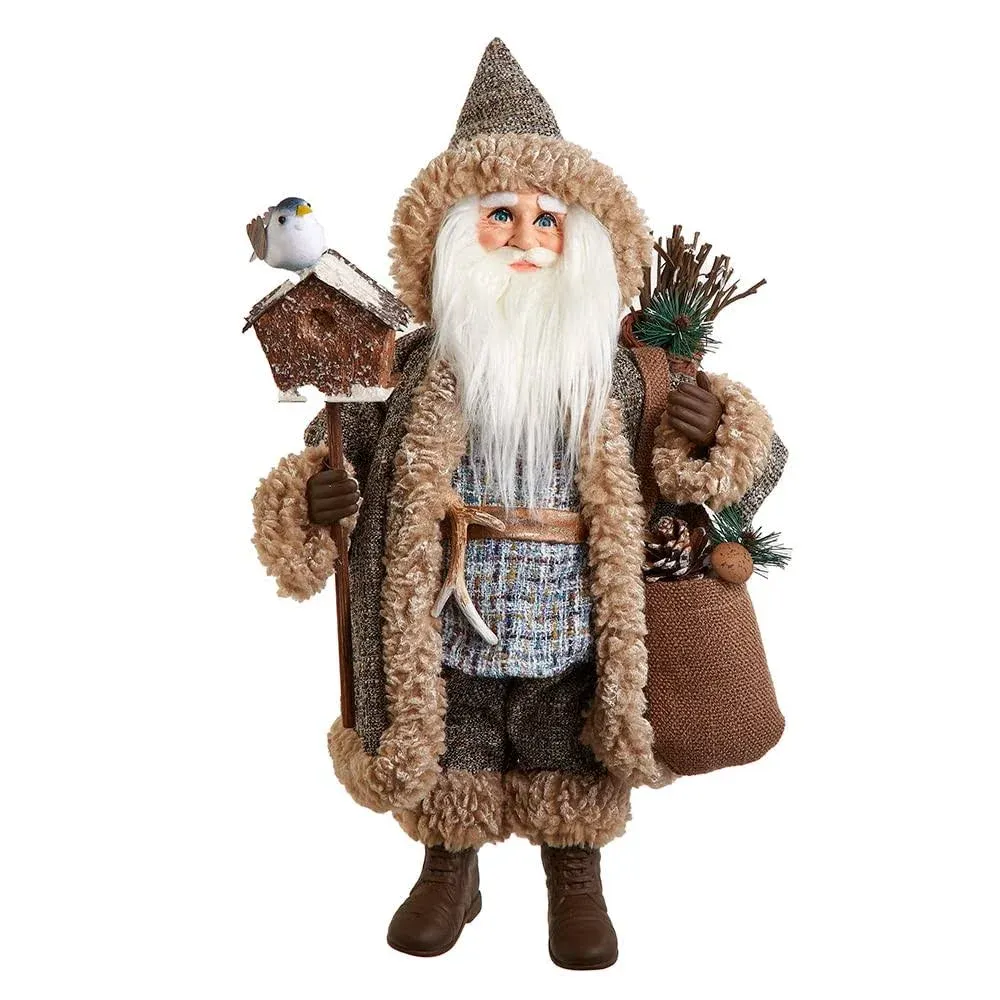 Kurt Adler 18-inch Rustic Glam Santa Holding Birdhouse - Brown