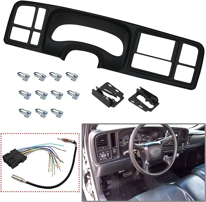 YHB Double DIN Dash Kit W/Wiring Harness & Antenna Adapter Fit 1999-2002 GM Full-Size Trucks/SUV's Silverado Sierra - Double Din Dash Bezel Cover Kit Car Stereo Radio Install Dash Kit