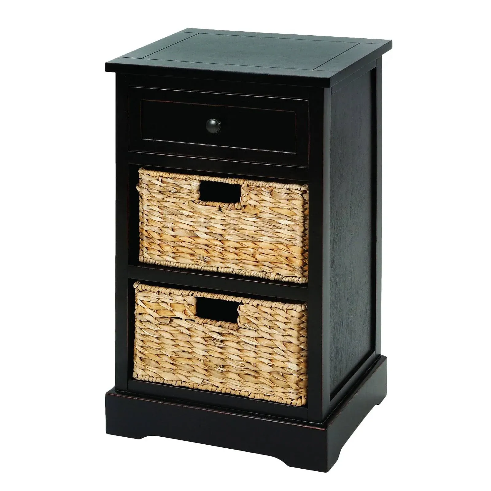 Urban Designs Malibu 3-Drawer Night Stand With Wicker Baskets, Espresso