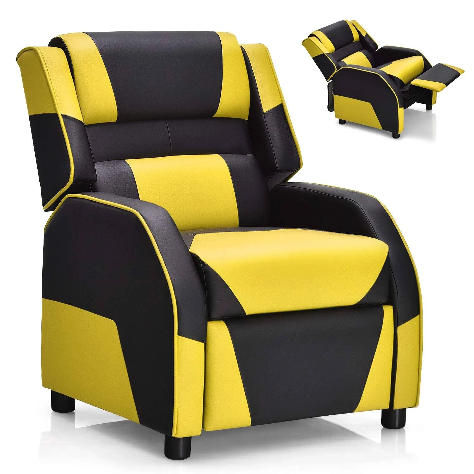 Costzon Kids Recliner, Gaming Recliner Chair w/Footrest, Headrest & Lumbar Support, Yellow