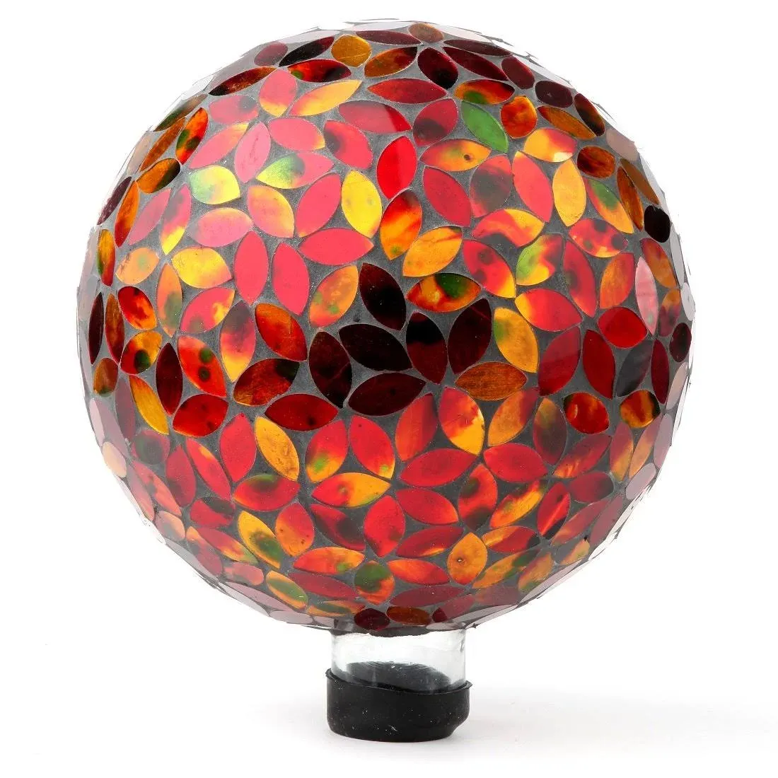 Lily's Home Colorful Mosaic Glass Gazing Ball, Designed with a Stunning Holographic Petal Mosaic Pattern to Bring Color and Reflection to Any Home and Garden, Red and Gold (10" Diameter)