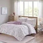 Intelligent Design - Abby Metallic Printed and Pintucked Duvet Cover Set - Full/Queen - Plum