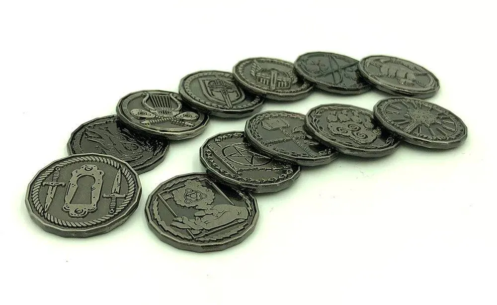 Dice Dungeons Character Coin Metal Tokens for RPG and Tabletop Games – Set of 12 Class Miniatures Perfect for DND and Pathfinder