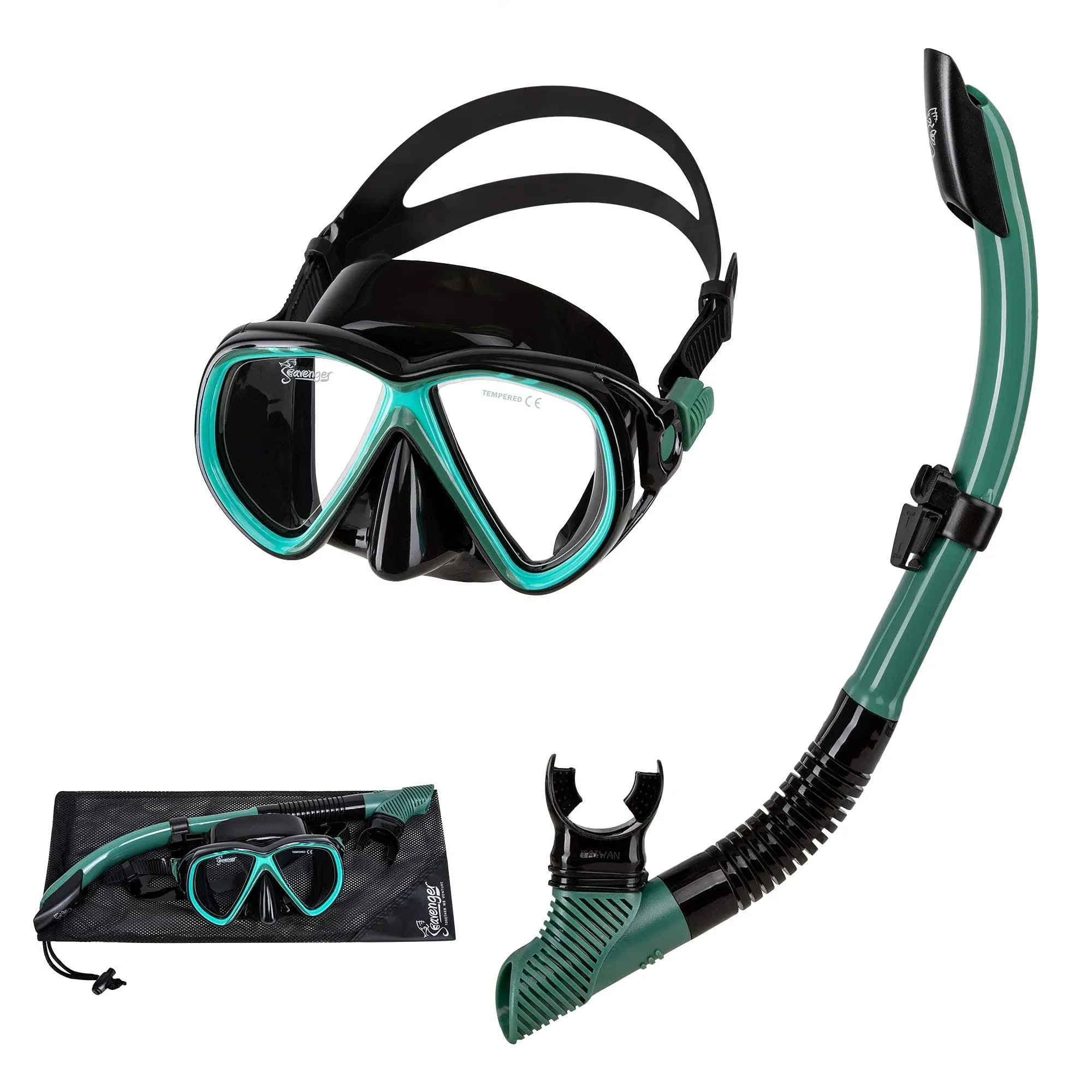 Seavenger Hanalei Anti-Fog Mask, Quick-Dry Bag and Soft Flex Snorkel Set (Seafoam ...